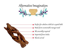 Load image into Gallery viewer, Wooden Tripod Stand - Home Decor Holder for Abalone Shell, Crystal Ball, Trinket Dish, Jewelry Dish, Key Bowl, Temari Ball, Catchall Dish, Geode, and More! - Hand Carved 6” Stained Wooden Cobra Stand