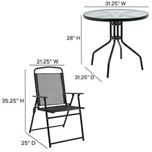 Load image into Gallery viewer, Flash Furniture Nantucket 6 Piece Black Patio Garden Set with Table, Umbrella and 4 Folding Chairs