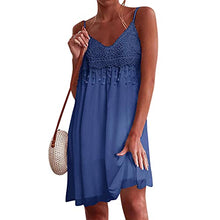 Load image into Gallery viewer, Smooto Ruched Tie Waist Mini Dress Summer Dresses Off The Shoulder Maxi Dress Sexy Lace Dress Sexy Open Back Dress (Blue 1,XXL)