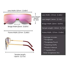 Load image into Gallery viewer, JIM HALO Oversized Shield Sunglasses Trendy Flat Top Rimless Sun Glasses for Women Men (Gold/Mirrored Pink)