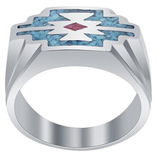 Load image into Gallery viewer, Men's Southwestern Style Turquoise and Coral Gemstone Sterling Silver Ring Size 6