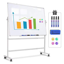 Load image into Gallery viewer, Magnetic Mobile Whiteboard - 36x24" Adjustable Height and 360° Reversible Double-Sided Dry Erase Board Aluminum Frame - White Board with Stand, 4 Markers & Magnets