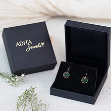 Load image into Gallery viewer, 14K Solid Yellow Gold Fire Black Opal Dainty Earrings For Women; Libra October Birthstone Round Black Stone Earrings; Handmade Jewelry For Classy Women & Wedding Jewelry
