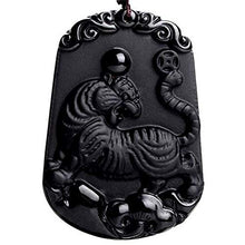 Load image into Gallery viewer, Pure Natural Zodiac Necklace Pendant Made of Obsidian Gemstone Horoscope Animal Sign Amulet (Tiger,Enthusiastic)