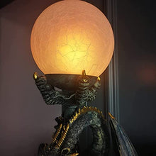 Load image into Gallery viewer, PARSAHO Gothic Medieval Mythic Guardian Gold Coin Dragon Sword Holding A Textured Glowing Ball Statue Table Lamp Halloween Decor Resin Special Home Bedroom Decor Gift 11.4x10.2x30.8 Inches