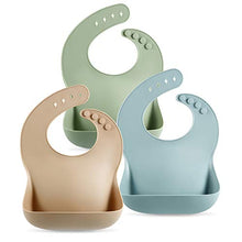 Load image into Gallery viewer, PandaEar (3 Pack) Cute Silicone Baby Bibs for Babies & Toddlers (10-72 Months) Waterproof, Soft, Unisex, Non Messy (Brown/Blue/Green)