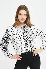 Load image into Gallery viewer, Tronjori Women's Casual V Neck Crepe Blouses Long Sleeve Button Down Shirts Tops (S,White Black Leopard)