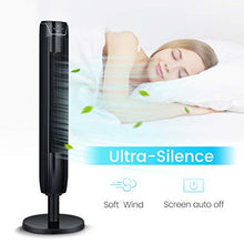 Load image into Gallery viewer, Tower Fan, 42 Inch Portable Oscillating Quiet Cooling Fan with Remote Controlled, 3 Modes and Speed Settings, Built-in Timer LED Display Stand Up Floor Fans Safe for Bedroom, Home Office Use, Black