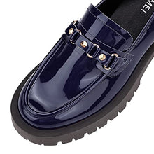 Load image into Gallery viewer, ISOMEI Loafers for Women Comfort Chunky Heel Loafers Patent Leather Chunky Loafers(Blue,8)