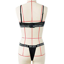 Load image into Gallery viewer, YKARITIANNA Lingerie Plus Size Teddy Fashion Women Letter Solid Patchwork Hollow Sexy Lingerie Underwear G-String Set Black
