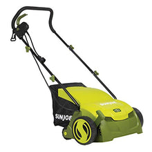 Load image into Gallery viewer, Sun Joe AJ801E 12-Amp 13-Inch Electric Dethatcher and Scarifier w/Removeable 8-Gallon Collection Bag, 5-Position Height Adjustment, Airboost Technology Increases Lawn Health, 13 inch, Green