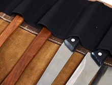 Load image into Gallery viewer, Personalized Leather Knife Roll Storage Bag | Elastic and Expandable 10 Pockets | Adjustable/Detachable Shoulder Strap | Travel-Friendly Chef Knife Case Roll By Aaron Leather Goods