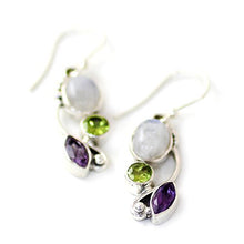 Load image into Gallery viewer, NOVICA Peridot Amethyst Rainbow Moonstone .925 Sterling Silver Dangle Earrings, Natural Glamour'