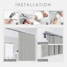 Load image into Gallery viewer, GoDear Design Deluxe Adjustable Sliding Panel Track Blind 45.8"- 86" W x Up to 96" H, Extendable 4-Rail Track Vertical Blind for Slider Windows and Doors, Trimmable Natural Woven Fabric, Pecan