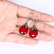 Load image into Gallery viewer, EVER FAITH 925 Sterling Silver Red Chalcedony Crystal Retro Black Leaf Teardrop Hook Earrings
