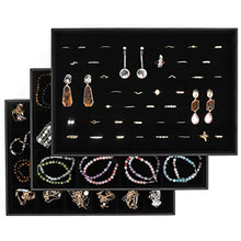 Load image into Gallery viewer, Black Jewelry Storage Trays Organizer Set with Clear Lid (13.5 x 9.5 Inches)