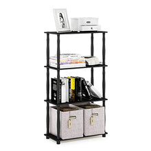 Load image into Gallery viewer, FURINNO Turn-N 4-Tier Multipurpose Shelf Display Rack with Classic Tubes, French Oak Grey/Black
