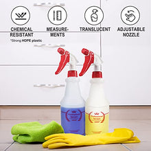 Load image into Gallery viewer, Uineko Plastic Spray Bottle (4 Pack, 24 Oz, All-Purpose) Heavy Duty Spraying Bottles Leak Proof Mist Empty Water Bottle for Cleaning Solution Planting Pet with Adjustable Nozzle and Measurements