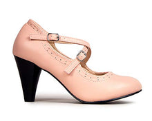 Load image into Gallery viewer, J. Adams Reece Heels for Women - Nude Faux Leather Round Toe Pumps - 8