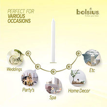 Load image into Gallery viewer, BOLSIUS Long Household White Taper Candles - 10-inch Unscented Premium Quality Wax - 7.5 Hour Long Burning Dripless Candles Bulk Pack of 10 for Home Decor, Wedding, Parties and Special Occasions