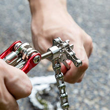 Load image into Gallery viewer, Bike Multitool, Multi Function Tools - 11 in 1 with Portable Chain Repair Tool Kit and Felt Bag - for Road and Mountain Bikes, MTB, BMX Etc - Silver + Red.
