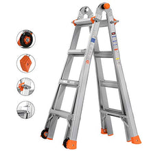 Load image into Gallery viewer, TACKLIFE Telescoping Ladder, 17 Feet Aluminum Extension Ladder with 2 Flexible Wheels, Safe Protective Switch, Non-Slip Rubber Feet, 300lb Capacity Multi-Use Ladder