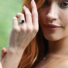 Load image into Gallery viewer, Gem Stone King 925 Sterling Silver Blue Simulated Sapphire Women Meghan Ring (4.00 Ct Cushion) (Size 7)