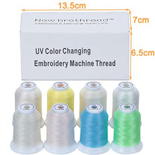 Load image into Gallery viewer, New brothread 8 Spools UV Color Changing Embroidery Machine Thread Kit 30WT 500M(550Y) Each Spool for Embroidery, Quilting, Sewing