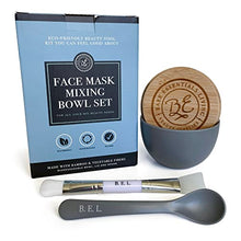 Load image into Gallery viewer, Clay Face Mask Mixing Bowl Set- Kit with Bamboo Lid, Spoon, Dual Sided Face Mask Brush Applicator Soft Silicone Spatula and Face Mask Brush for DIY Clay Mud Mask, Facials, Body and Hair (Grey)