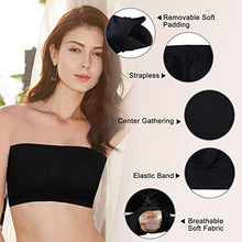 Load image into Gallery viewer, BINACL Women's Bandeau Bralette, Strapless Removable Padded Seamless Basic Layer Tube Top Bra, 3 Pk Black S