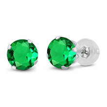 Load image into Gallery viewer, Gem Stone King 14K White Gold Green Nano Emerald Stud Earrings For Women (1.54 Cttw Round 6MM)