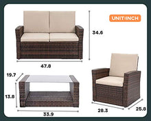 Load image into Gallery viewer, PayLessHere 4 Pieces Patio Sectional Sofa Rattan Chair Outdoor Backyard Porch Poolside Balcony Garden Furniture with Coffee Table, Brown