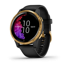 Load image into Gallery viewer, Garmin Venu, GPS Smartwatch with Bright Touchscreen Display, Features Music, Body Energy Monitoring, Animated Workouts, Pulse Ox Sensor and More, Gold with Black Band