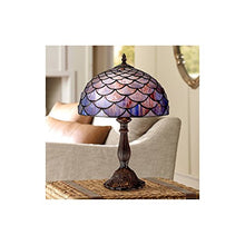 Load image into Gallery viewer, Traditional Antique Accent Table Lamp 18" High Deep Brown Blue Shell Tiffany Style Glass Shade for Bedroom Bedside - Robert Louis Tiffany