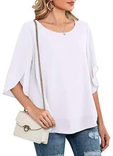 Load image into Gallery viewer, Neineiwu Womens Casual Scoop Neck Loose Top 3/4 Sleeve Chiffon Blouse Shirt Tops (Pink Flower-White S)