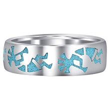 Load image into Gallery viewer, Men's Blue Turquoise Gemstone Inlay Southwestern style Sterling Silver Kokopelli Wedding Band Ring Size 7