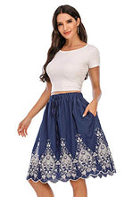 Load image into Gallery viewer, Love Welove Fashion Women's A-line Flared Embroidered Knee Length with Lining Knee Length Skirt (XL, Navy with White Embroidery)