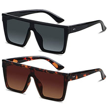 Load image into Gallery viewer, Square Oversized Sunglasses for Women Men Big Flat Top 2 pack Fashion Shield Large UV Protection Rimless Shades Black Tortoise Sun glasses