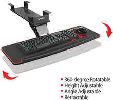 Load image into Gallery viewer, EUREKA ERGONOMIC Fully Adjustable Keyboard Drawers & Platforms Tray, Rotatable Gaming Computer Desk Mount Drawer Underdesk Shelf Workspace Organizers, Black