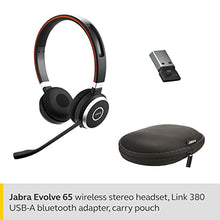Load image into Gallery viewer, Jabra Evolve 65 UC Wireless Headset, Stereo – Includes Link 370 USB Adapter – Bluetooth Headset with Industry-Leading Wireless Performance, Passive Noise Cancellation, All Day Battery, Stereo Speaker, Model: 6599-829-409
