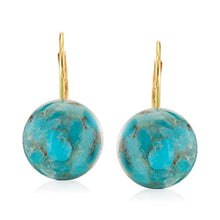 Load image into Gallery viewer, Ross-Simons Button Turquoise Drop Earrings in 14kt Yellow Gold