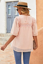 Load image into Gallery viewer, Paitluc Ladies Tops and Blouses Swiss Dot Crewneck Lace Crochet Pom Pom Flowy Short Sleeves Tops Apricot L