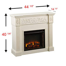 Load image into Gallery viewer, SEI Furniture Calvert Electric Carved Floral Trim Fireplace, Ivory