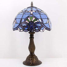 Load image into Gallery viewer, Tiffany Lamp W12H18 Inch Blue Purple Baroque Style Stained Glass Lavender Lampshade Lighting Antique Base for Living Room Bedroom Bedside Desk Table Lamp S003C WERFACTORY