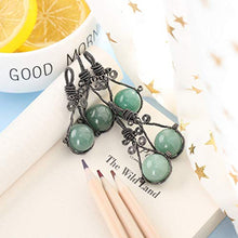 Load image into Gallery viewer, PESOENTH Natural Green Aventurine Crystal Ball Gemstone Healing Necklace Women Jewelry,16mm Jade Bead Round Stone Wire Wrapped Teardrop Pendant Necklace Gun Black Chain