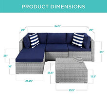 Load image into Gallery viewer, Best Choice Products 5-Piece Modular Outdoor Sofa Conversation Furniture Set, Patio Wicker Sectional for Backyard, Garden w/ 3 Chairs, Ottoman Chair, 2 Pillows, 6 Seat Clips, Coffee Table - Gray/Navy