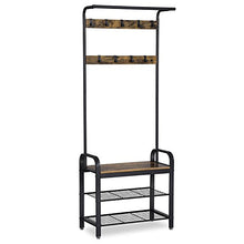 Load image into Gallery viewer, VASAGLE DAINTREE Coat Rack, Shoe Bench, Hall Tree with Storage Shelf for Entryway, Industrial Accent Furniture with Steel Frame, 3-In-1 Design, Easy Assembly, Rustic Brown and Black UHSR40B