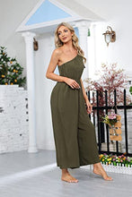 Load image into Gallery viewer, BUENOS NINOS Jumpuits for women one shoulder Adjustable Spaghetti Strap Waist elastic jumpsuits with Pockets S One Shoulder Army green