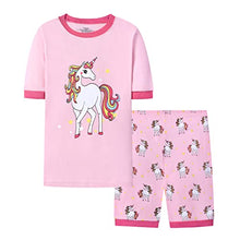 Load image into Gallery viewer, Joyond Girls Summer Cotton Pajamas 4 Piece Snug-Fit Sleepwear Size 6 for Toddler Clothes Kids Short Sleeves Unicorn Pjs Set