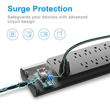 Load image into Gallery viewer, Power Strip, Bototek Surge Protector with 10 AC Outlets and 4 USB Charging Ports,1875W/15A, 2100 Joules, 6 Feet Long Extension Cord for Smartphone Tablets Home,Office, Hotel- Black